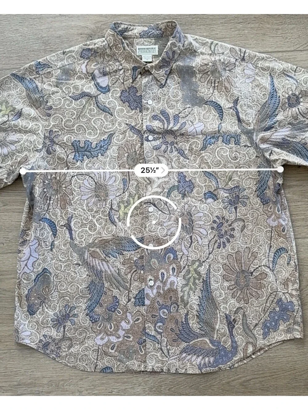Vintage 90s Banana Republic Safari Travel Shirt XL Batik Bird Floral Hawaiian